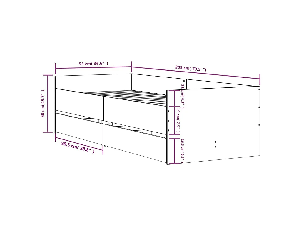Bedframe met lades wit 90x200 cm