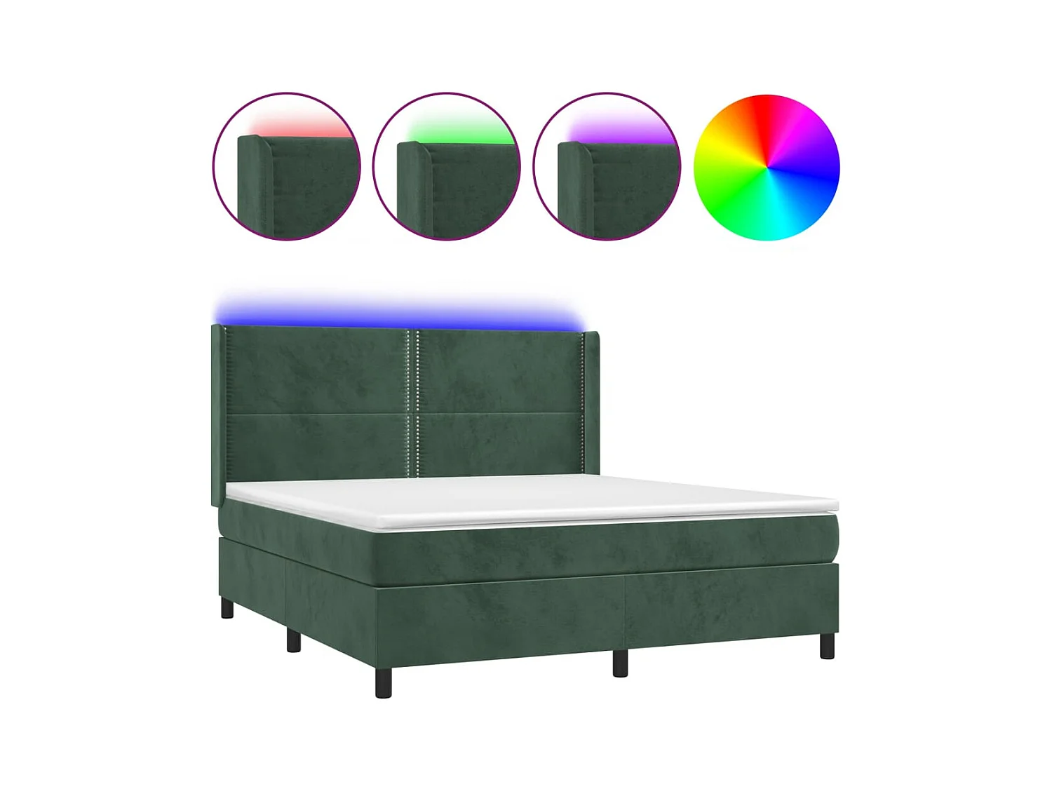 Sommier à lattes de lit matelas et LED Vert foncé 180x200 cm