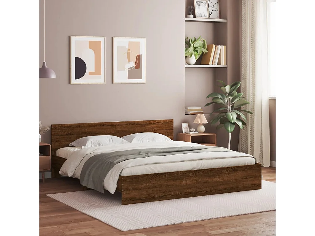 Bedframe met hoofdeinde bruin eikenkleur 200x200 cm
