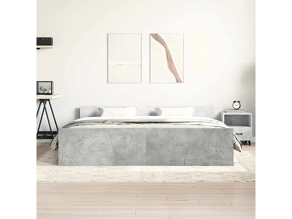 Cadre de lit sans matelas gris béton 200x200 cm