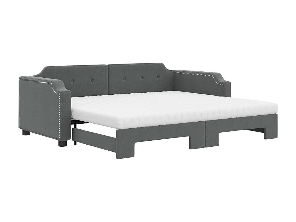Lit de jour avec gigogne et matelas gris foncé 100x200 cm tissu