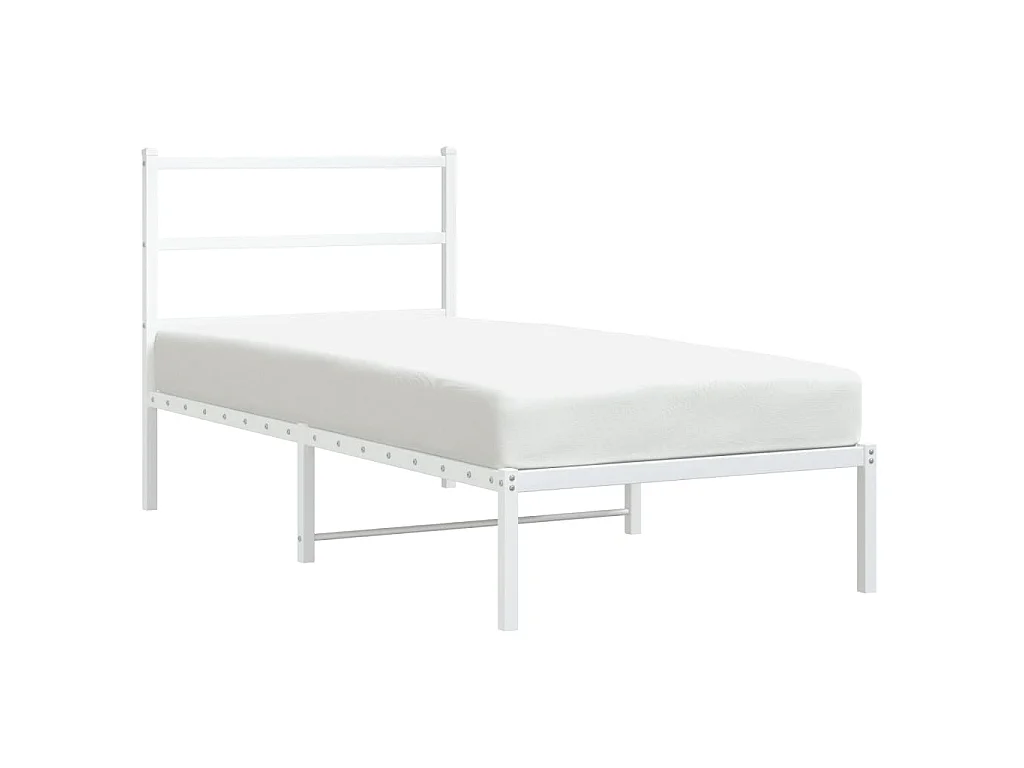 Cadre de lit métal sans matelas avec tête de lit blanc 90x190cm