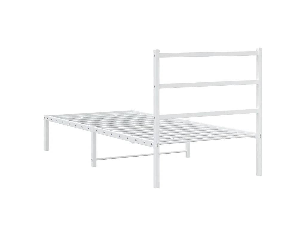 Cadre de lit métal sans matelas avec tête de lit blanc 90x190cm