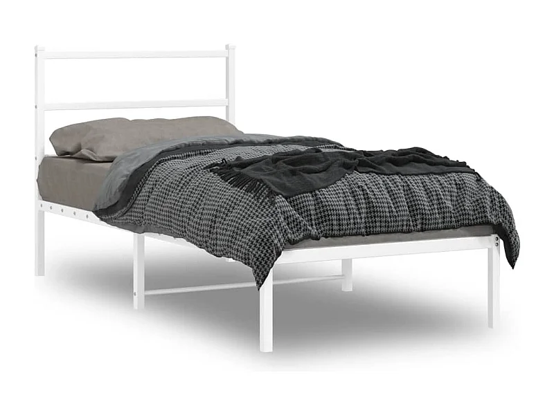 Cadre de lit métal sans matelas avec tête de lit blanc 90x190cm