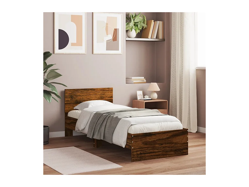 Cadre de lit sans matelas avec tête de lit chêne fumé 90x200 cm