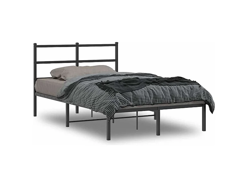 Bedframe met hoofdbord metaal zwart 120x190 cm