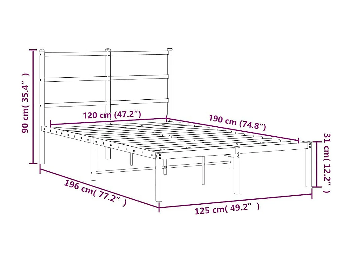 Cadre de lit métal sans matelas avec tête de lit noir 120x190cm