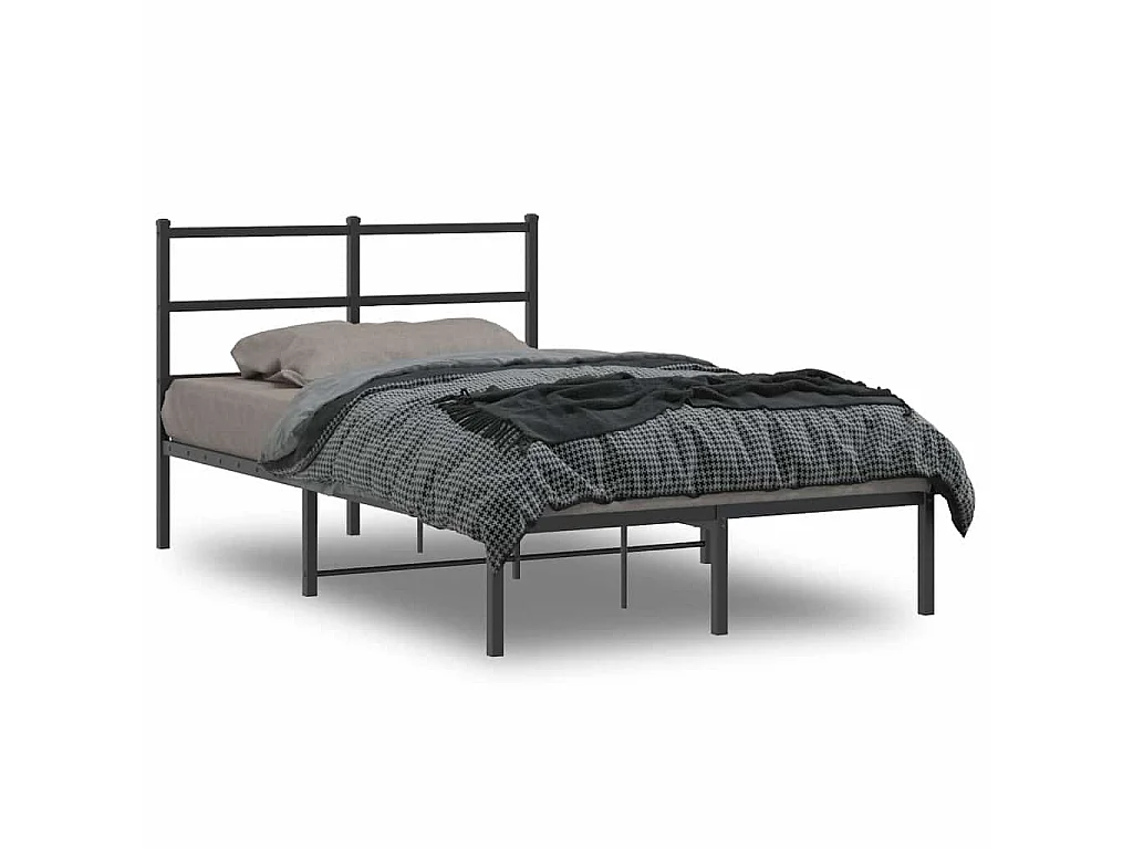Bedframe met hoofdbord metaal zwart 120x190 cm