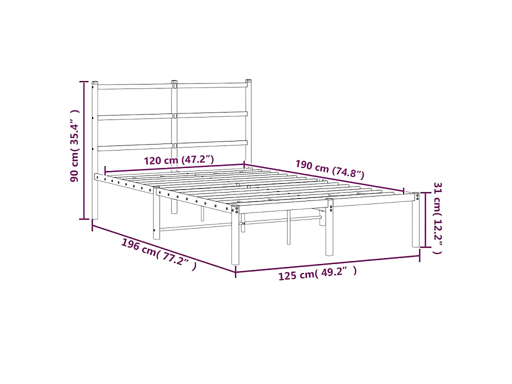 Bedframe met hoofdbord metaal zwart 120x190 cm