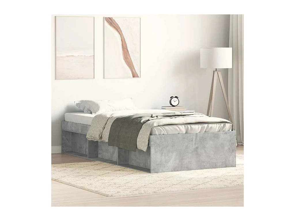 Cadre de lit sans matelas gris béton 90x200 cm
