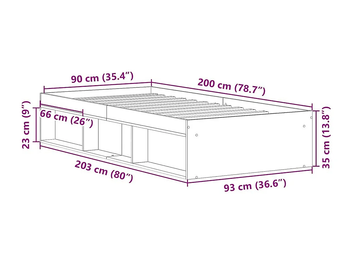 Bedframe betongrijs 90x200 cm
