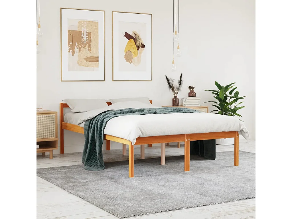 Seniorenbett Wachsbraun 140x190 cm Massivholz Kiefer