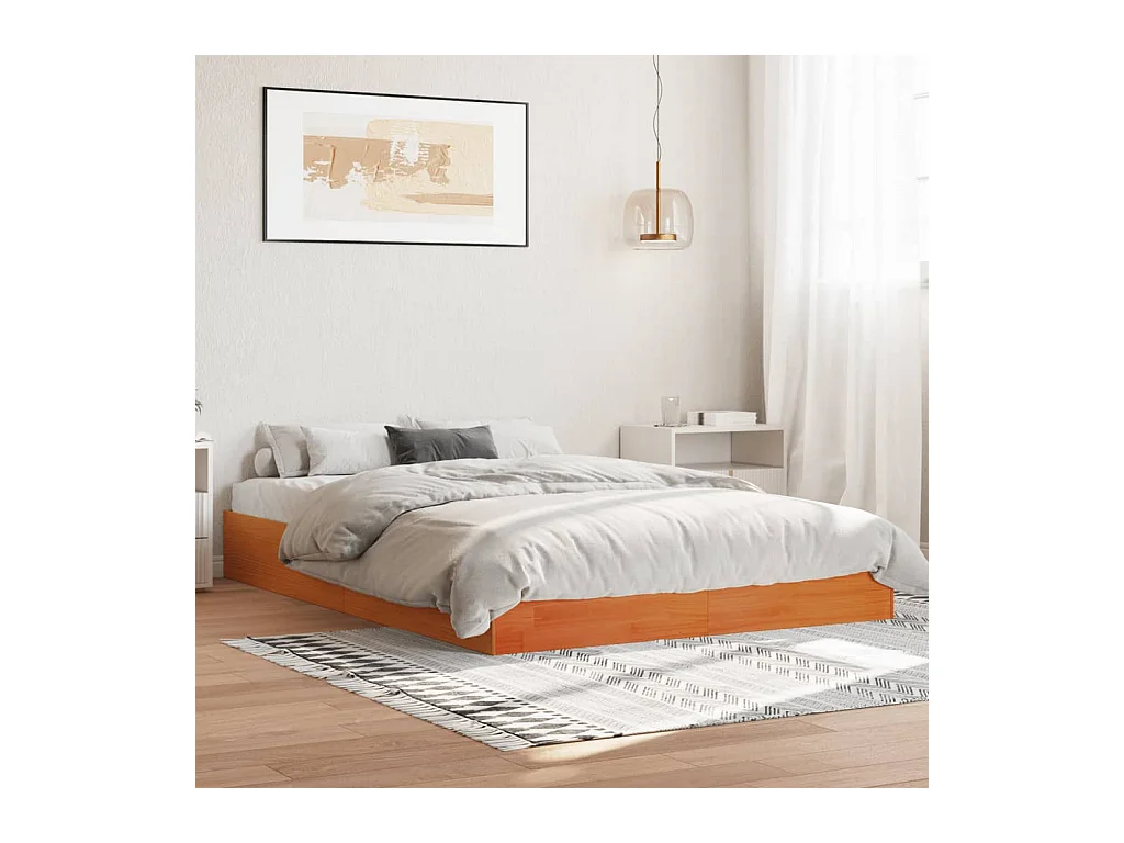 Cadre de lit sans matelas cire marron 120x200cm bois pin massif