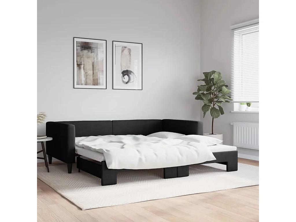 Tagesbett Ausziehbar Schwarz 100x200 cm Stoff