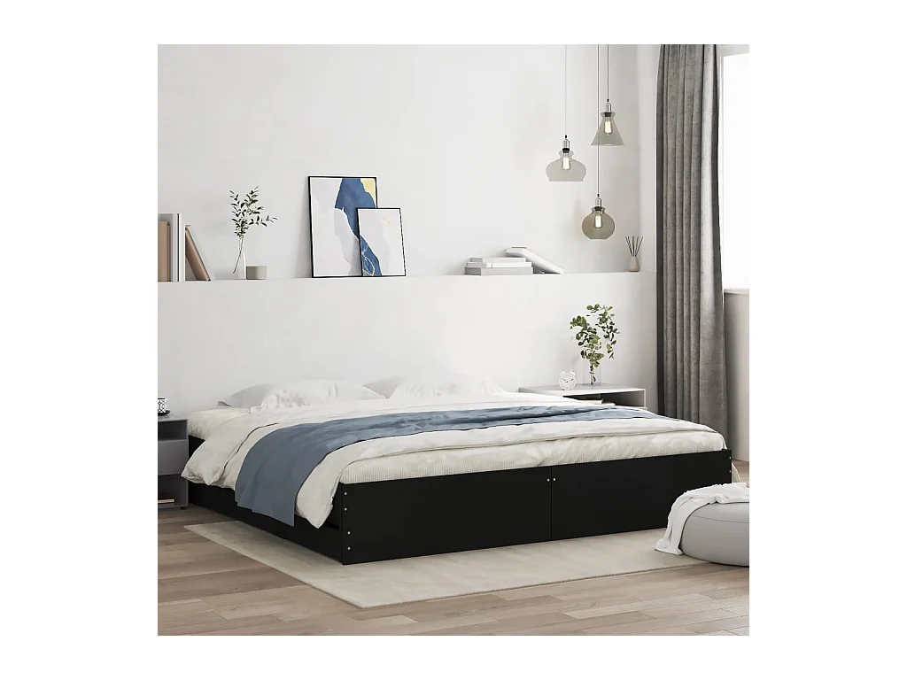 Cadre de lit avec tiroirs sans matelas noir 200x200 cm