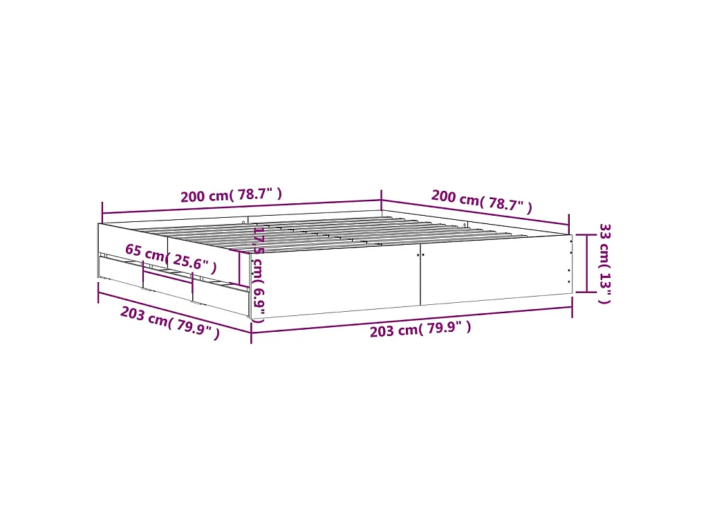 Cadre de lit avec tiroirs sans matelas noir 200x200 cm