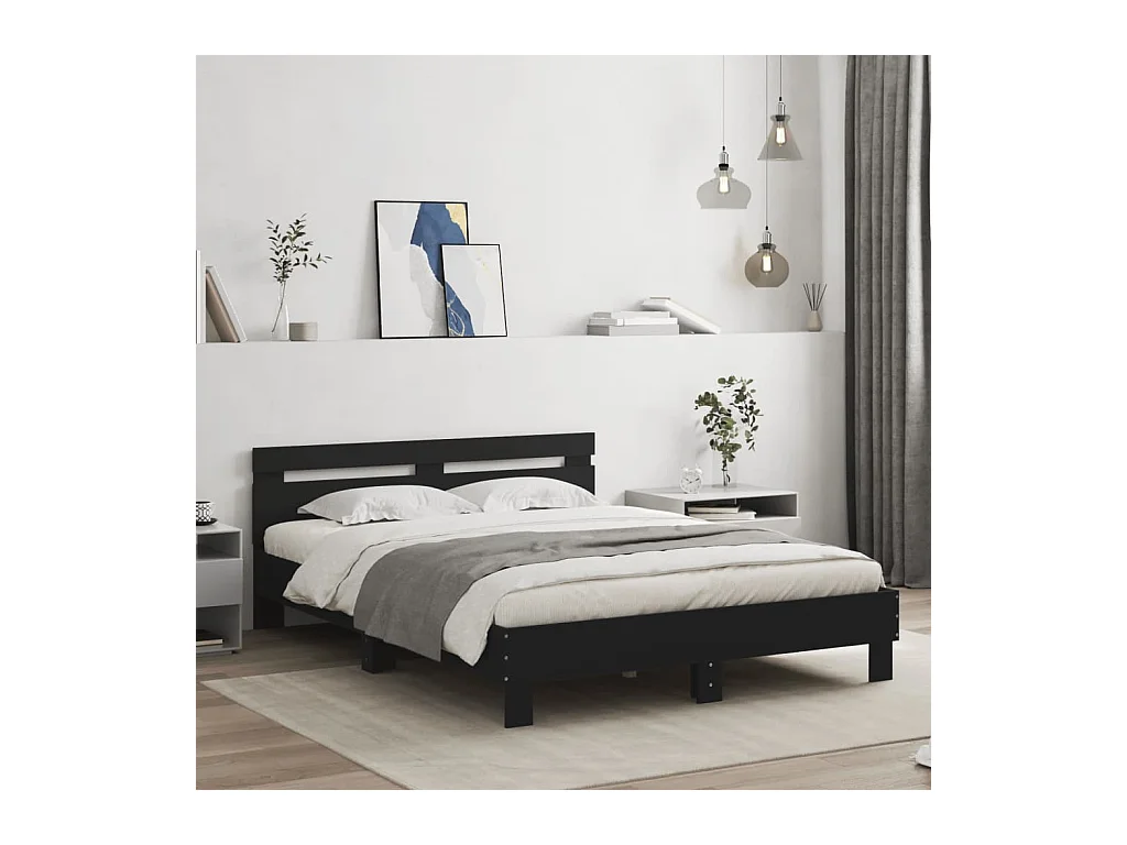 Cadre de lit avec LED sans matelas noir 140x200 cm