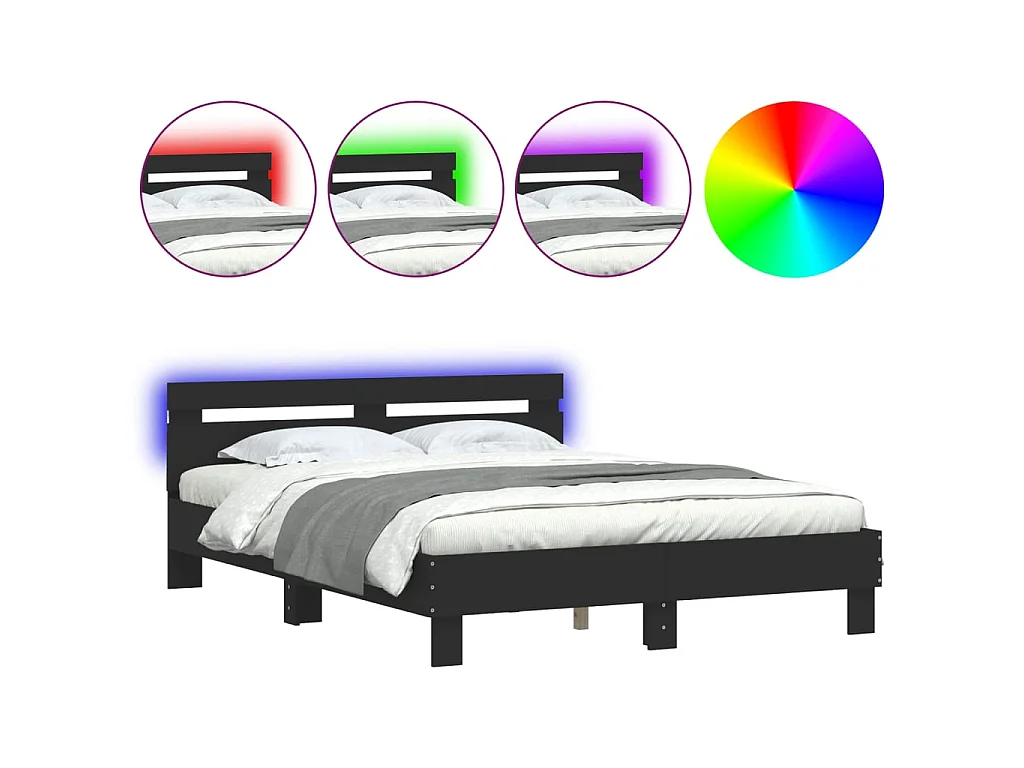 Bedframe met hoofdeinde en LED zwart 140x200 cm
