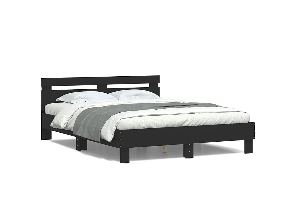 Bedframe met hoofdeinde en LED zwart 140x200 cm
