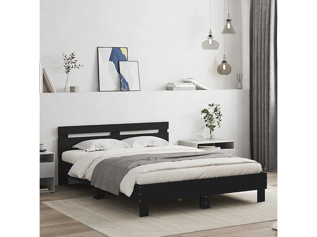 Cadre de lit avec LED sans matelas noir 140x200 cm