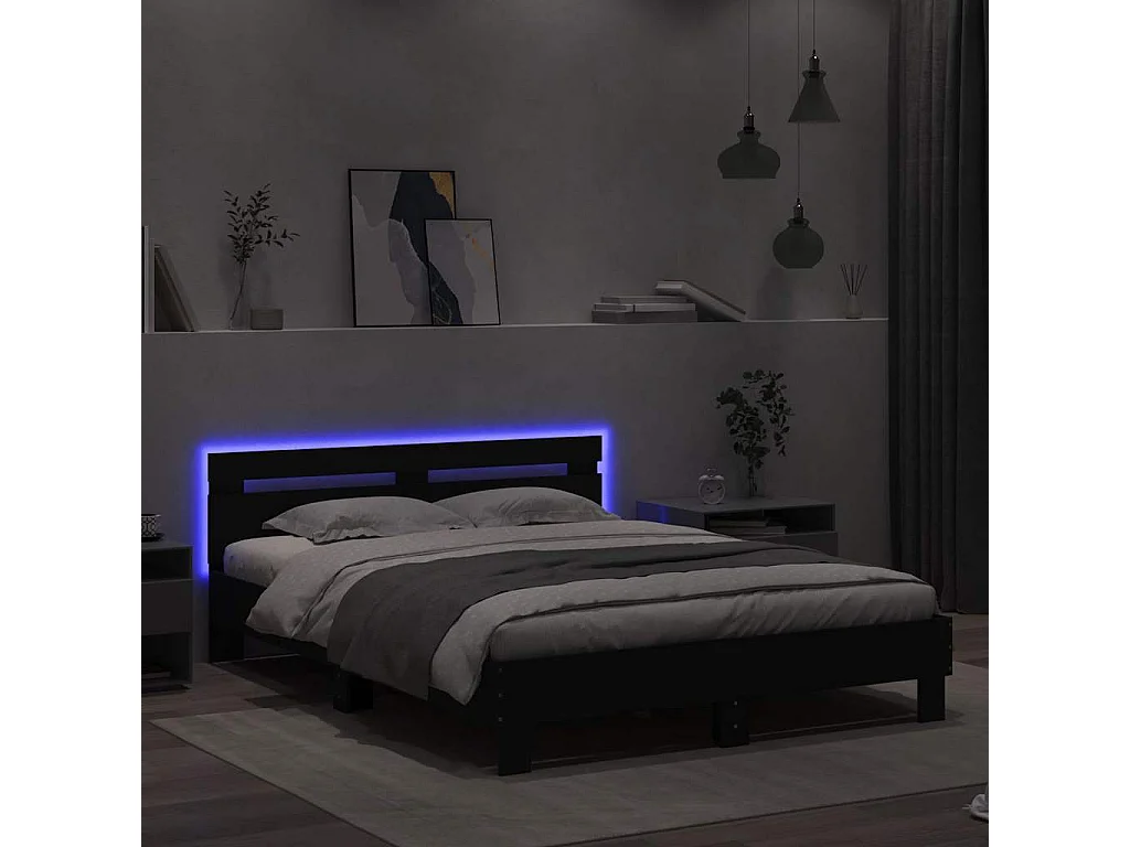 Cadre de lit avec LED sans matelas noir 140x200 cm