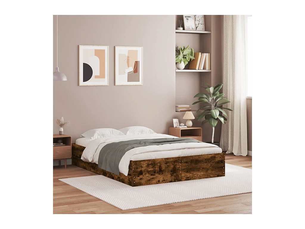 Cadre de lit avec tiroirs sans matelas chêne fumé 120x200 cm