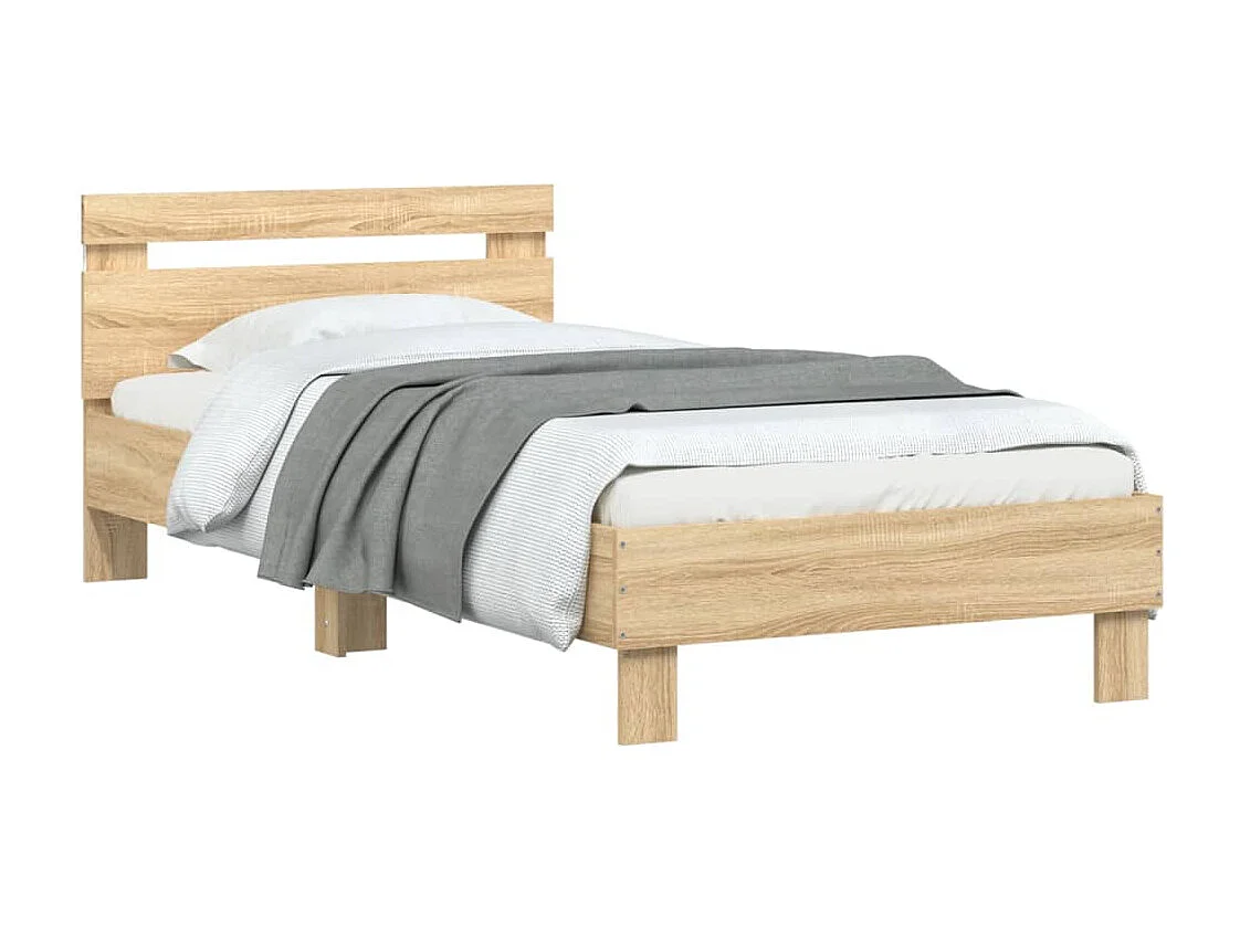 Estrutura cama c/ cabeceira/luzes LED 75x190 cm carvalho sonoma