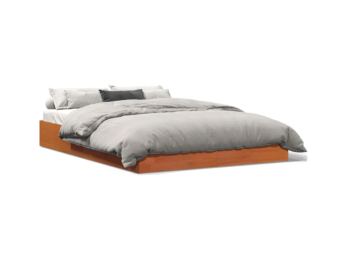 Bedframe zonder matras massief grenenhout wasbruin 140x200 cm