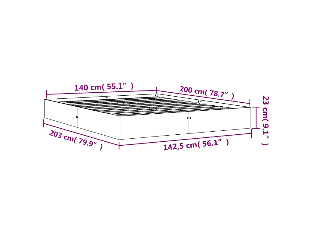 Cadre de lit sans matelas cire marron 140x200cm bois pin massif