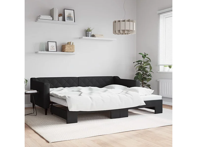 Slaapbank met onderschuifbed 90x200 cm stof zwart