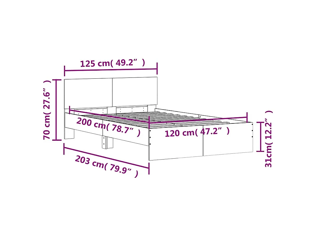 Cadre de lit sans matelas blanc 120x200 cm