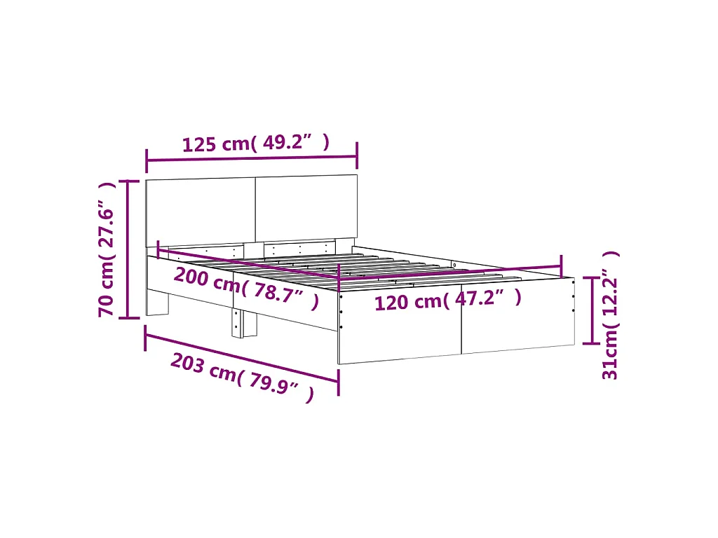 Cadre de lit sans matelas blanc 120x200 cm