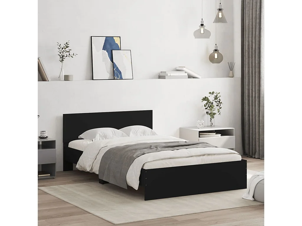 Bedframe met hoofdeinde zwart 120x190 cm