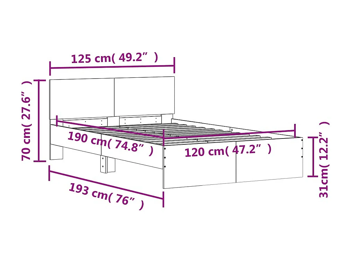 Bedframe met hoofdeinde zwart 120x190 cm