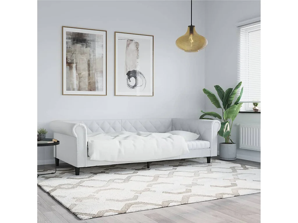 Lit de jour blanc 100x200 cm similicuir