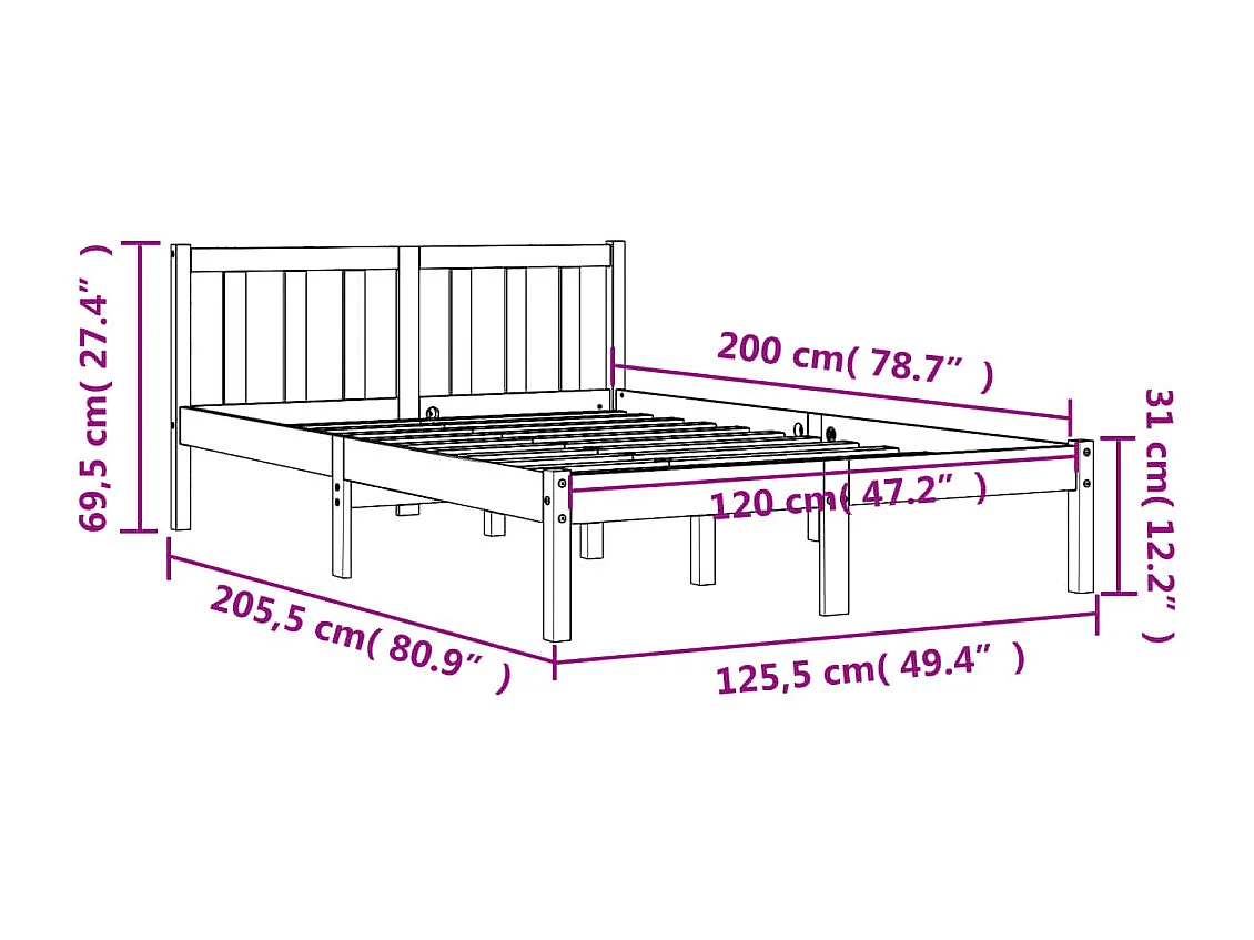 Cadre de lit sans matelas cire marron 120x200cm bois pin massif