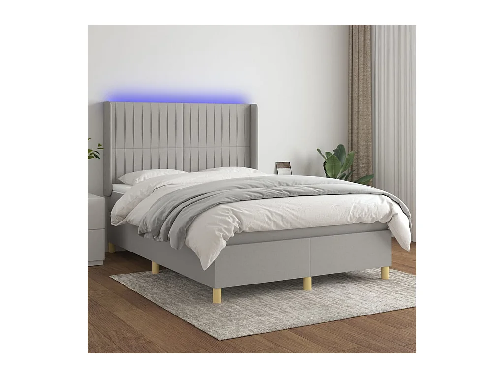 Sommier à lattes de lit matelas LED Gris clair 140x190 cm Tissu