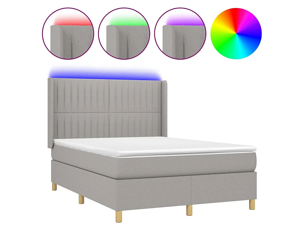 Boxspring met matras en LED stof lichtgrijs 140x190 cm