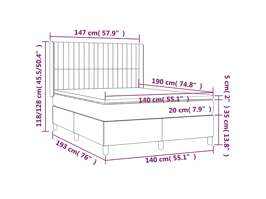Boxspring met matras en LED stof lichtgrijs 140x190 cm