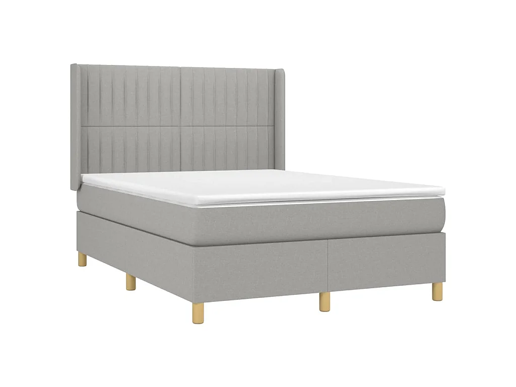 Boxspring met matras en LED stof lichtgrijs 140x190 cm