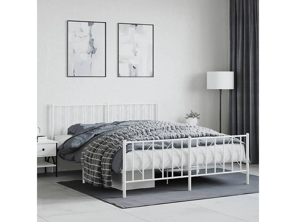 Giroletto con Testiera e Pediera Metallo Bianco 160x200 cm