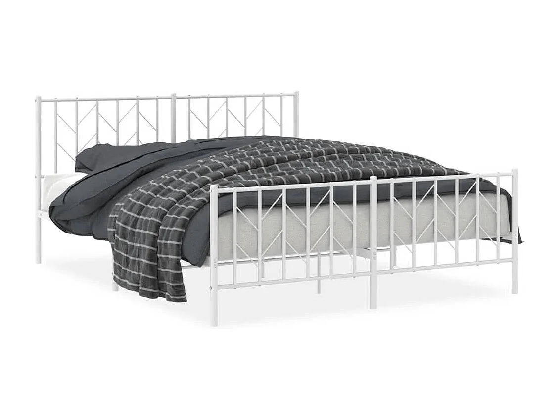 Cadre de lit métal sans matelas et pied de lit blanc 160x200 cm