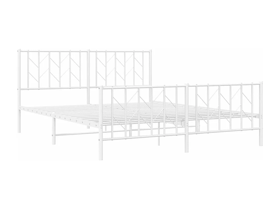 Cadre de lit métal sans matelas et pied de lit blanc 160x200 cm