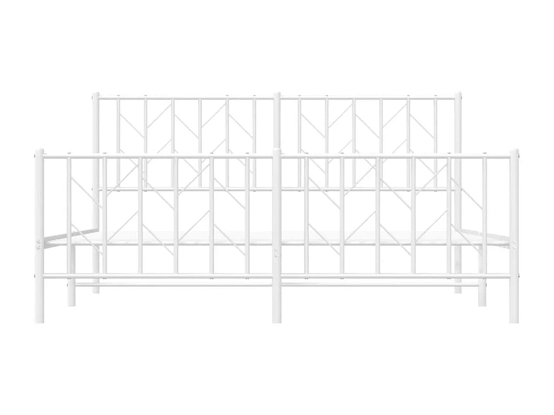 Cadre de lit métal sans matelas et pied de lit blanc 160x200 cm
