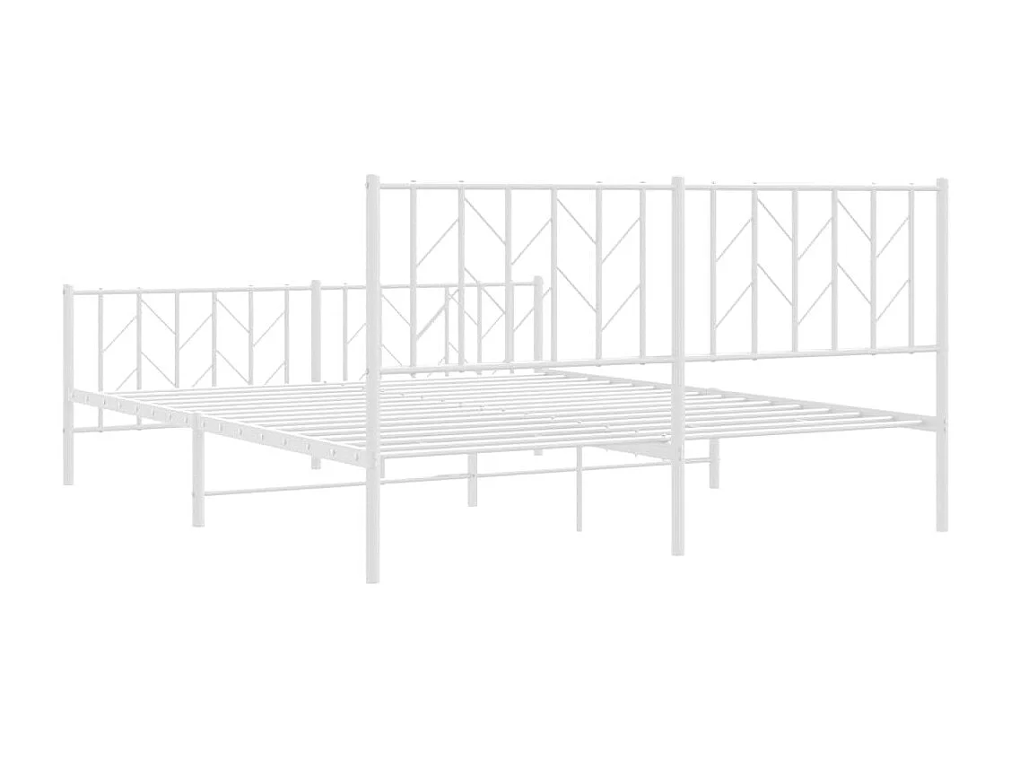 Cadre de lit métal sans matelas et pied de lit blanc 160x200 cm