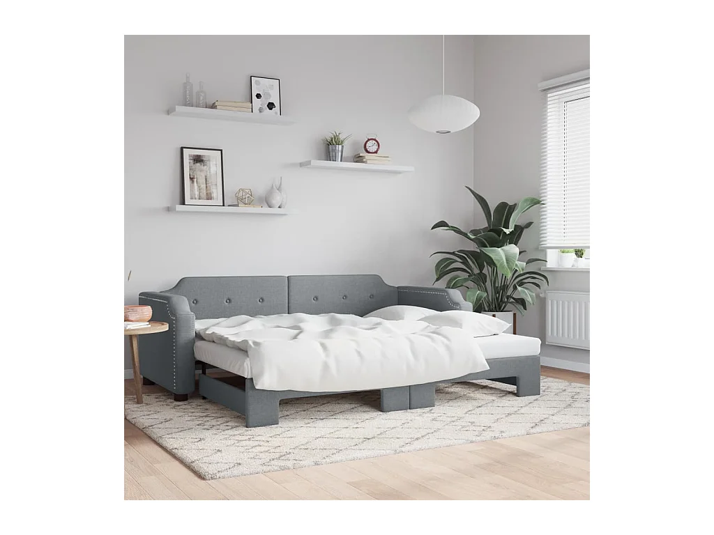 Lit de jour avec lit gigogne gris clair 90x190 cm tissu