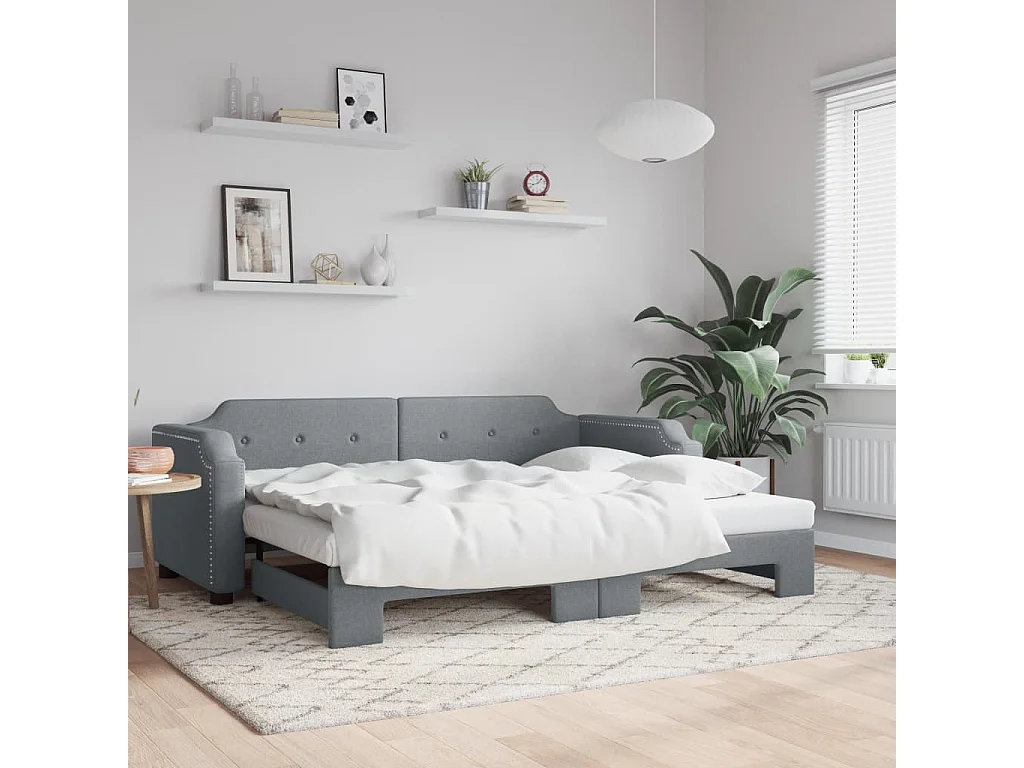 Slaapbank met onderschuifbed 90x190 cm stof lichtgrijs