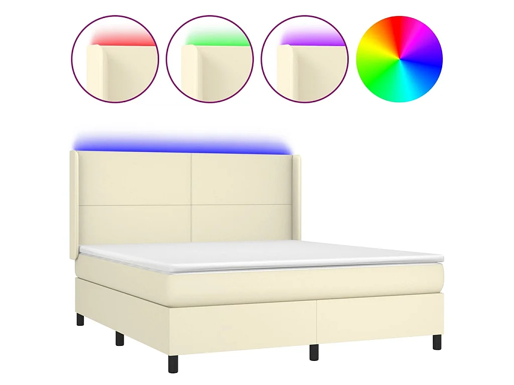 Boxspringbett mit Matratze & LED Creme 160x200 cm Kunstleder