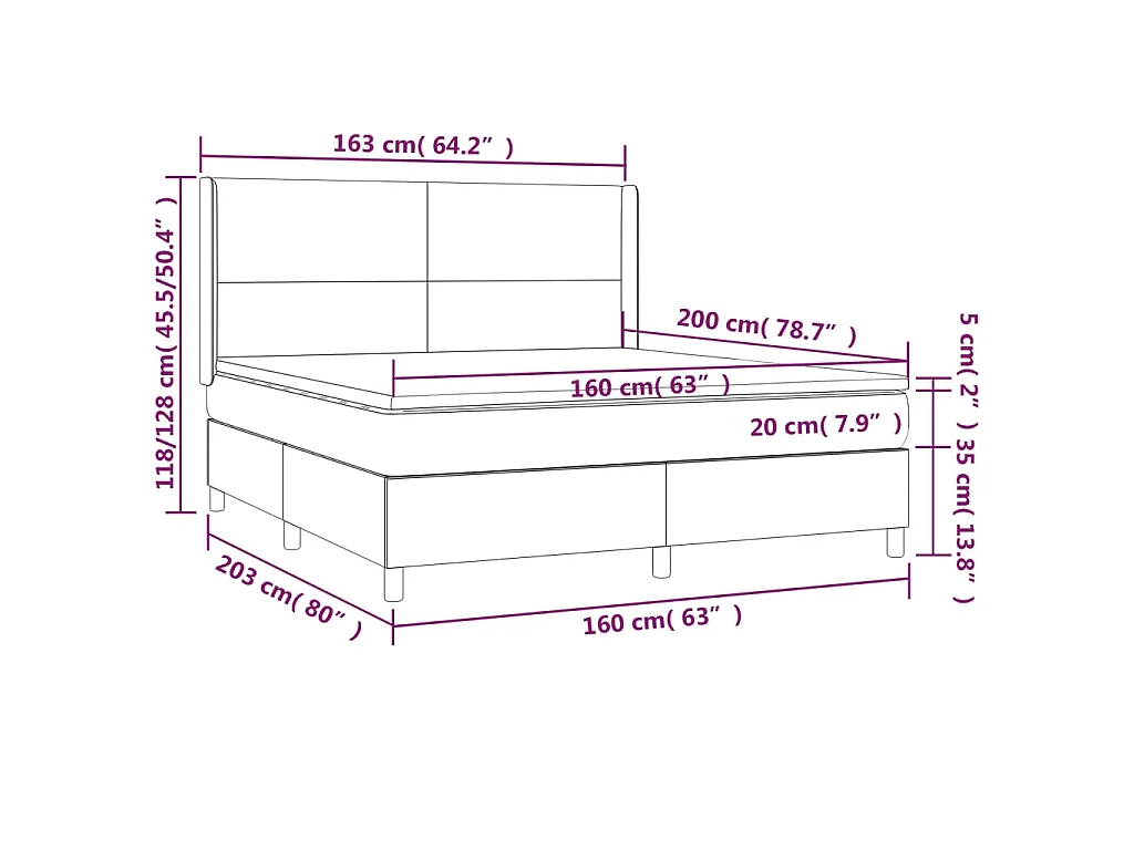 Boxspringbett mit Matratze & LED Creme 160x200 cm Kunstleder