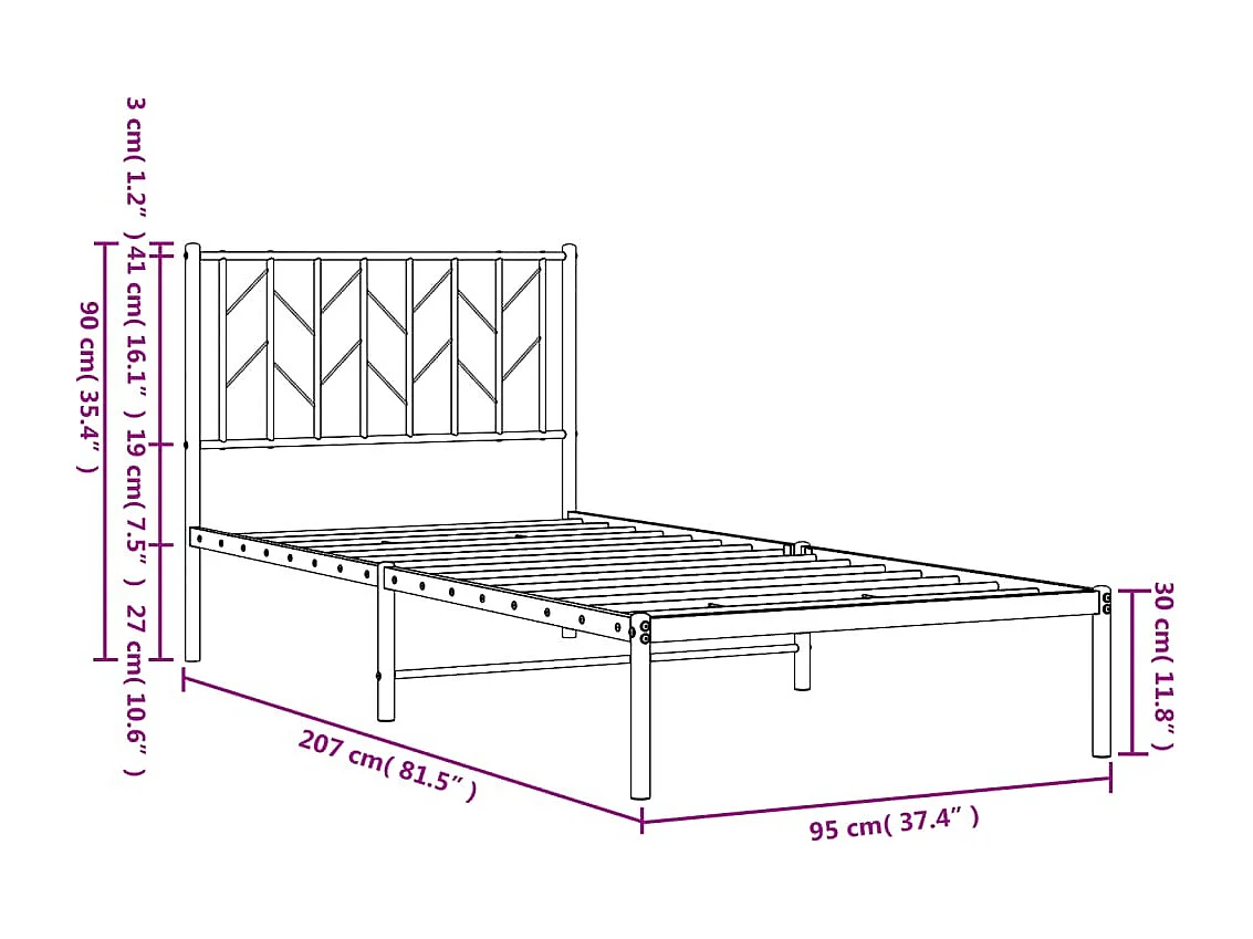 Bedframe met hoofdbord metaal wit 90x200 cm